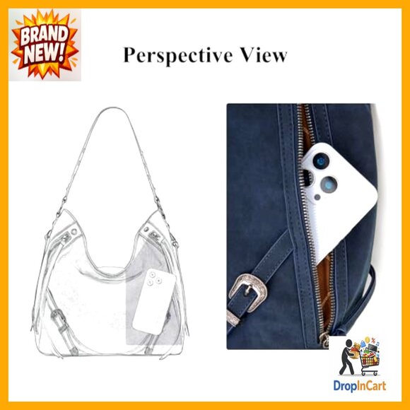 Large Faux Suede Hobo Bag Fringe Buckle Details Shoulder Crossbody Spacious - Picture 4 of 7